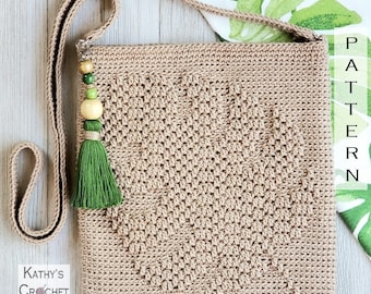 Crochet Bag PATTERN -  Monstera Crossbody Bag - DIY Crochet Bag - Crochet Crossbody Bag Pattern - Crochet Palm Leaf Design