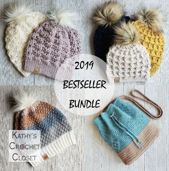 Crochet Pattern Bundle Bestsellers of 2019 Susan Slouchy Beanie Market Waffle Hats Spike Striped Beanie Diamond Drawstring Bag Etsy Canada