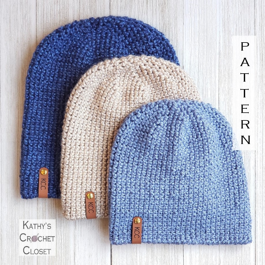 Fox Trail Beanie - Crochet Men's Hat PATTERN in 6 Sizes (PDF