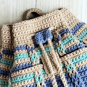 Crochet Bag PATTERN Cable Stripes Backpack Drawstring Bag Pattern Striped Bag Pattern DIY Crochet Backpack Drawstring Purse image 5