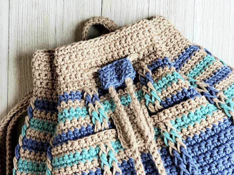 Crochet Bag PATTERN Cable Stripes Backpack Drawstring Bag Pattern Striped Bag Pattern DIY Crochet Backpack Drawstring Purse image 5