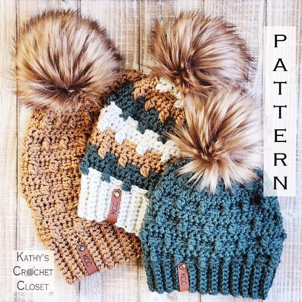 Crochet Beanie PATTERN - Cedar Lodge Beanie - Crochet Hat Pattern - Mommy and Me Beanie Pattern - Toddler Hat Crochet Pattern