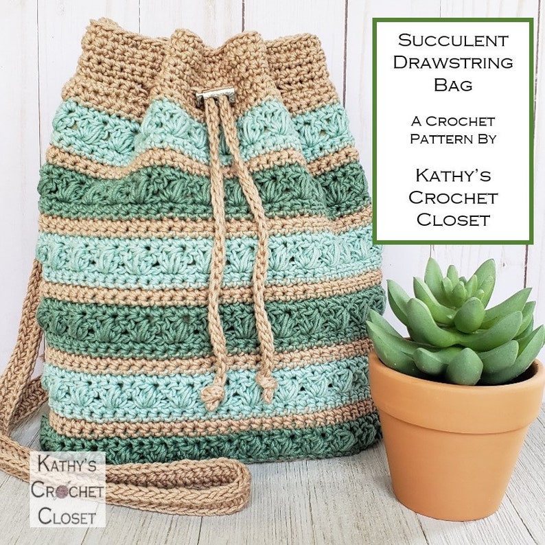 Crochet Bag PATTERN Succulent Drawstring Bag DIY Crochet Bag Crochet Crossbody Bag Pattern Crochet Drawstring Bag Pattern image 2