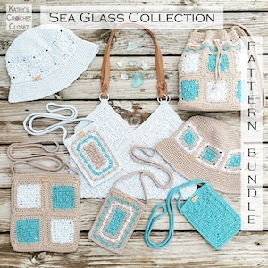 Crochet Bag PATTERN BUNDLE-  Sea Glass Bag - DIY Crochet Bag - Crochet Bucket Hat Pattern - Granny Square Bag - Crossbody Mini Bag Pattern