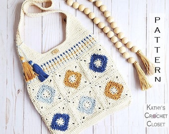 Gehaakte tas PATROON - Diamond Daze schoudertas - Boho gehaakte tas patroon - DIY gehaakte tas - oma vierkante tas patroon