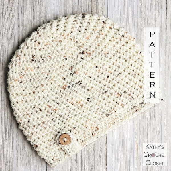 Crochet Beanie PATTERN - Herringbone Button Beanie - Crochet Hat with Button Pattern - DIY Crochet Button Hat Pattern