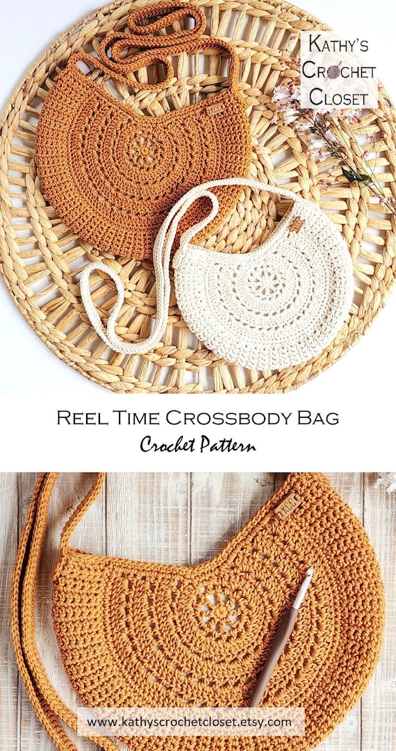 Brown Crescent shoulder bag with crochet strap - Collagerie