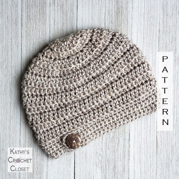 Crochet Hat PATTERN - Beehive Button Beanie - Crochet Cap Pattern - Crochet Button Hat Pattern - DIY Crochet Hat - Fitted Beanie Pattern