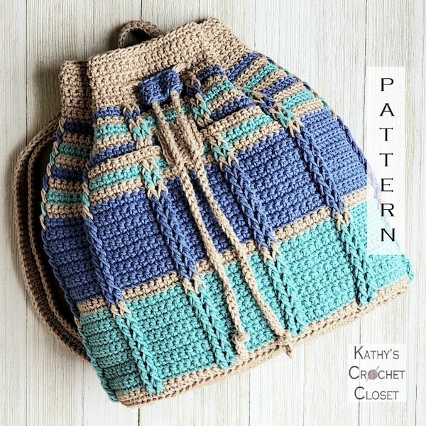 Crochet Bag PATTERN - Cable Stripes Backpack - Drawstring Bag Pattern - Striped Bag Pattern - DIY Crochet Backpack - Drawstring Purse