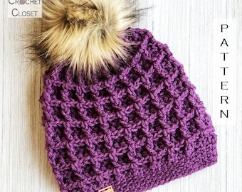 Market Waffle Hats - Crochet Multi Size Winter Beanie PATTERN (PDF Download)