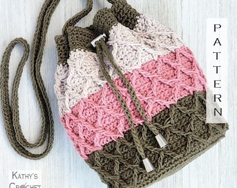 Crochet Bag PATTERN - Trellis Drawstring Bag -  DIY Crochet Crossbody Bag - Drawstring Bag Pattern - Boho Bag Pattern  - Drawstring Pouch