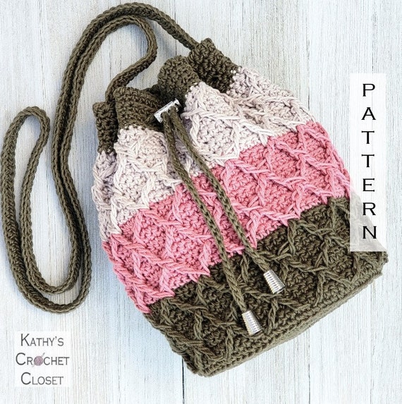 Crochet Bag PATTERN Trellis Drawstring Bag DIY Crochet 