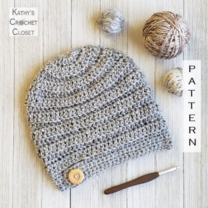 Crochet Beanie PATTERN - Beehive Button Slouchy Beanie - Crochet Button Hat Pattern - DIY Crochet Hat - Hat with Button Pattern
