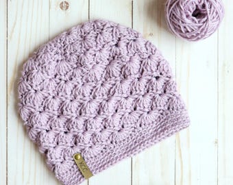 Wavy Shells Beanie - Crochet Shell Stitch Hat PATTERN (PDF