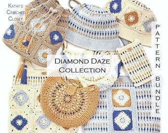 Crochet PATTERN Bundle - Diamond Daze Collection - Crochet Pattern Discount - Crochet Bag Pattern - Crochet Bucket Hat Pattern