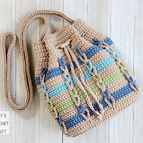 Crochet Bag PATTERN Chain Stripe Shoulder Bag Drawstring - Etsy India