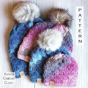Crochet Beanie PATTERN -  Cosmic C2C Beanie - Corner to Corner Beanie - Crochet Hat with Diagonal Stripes - Adult child toddler baby hat