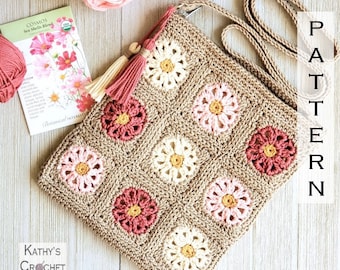 Cosmos Crossbody Bag - DIY Crochet Flower Granny Square Purse PATTERN (PDF Download)