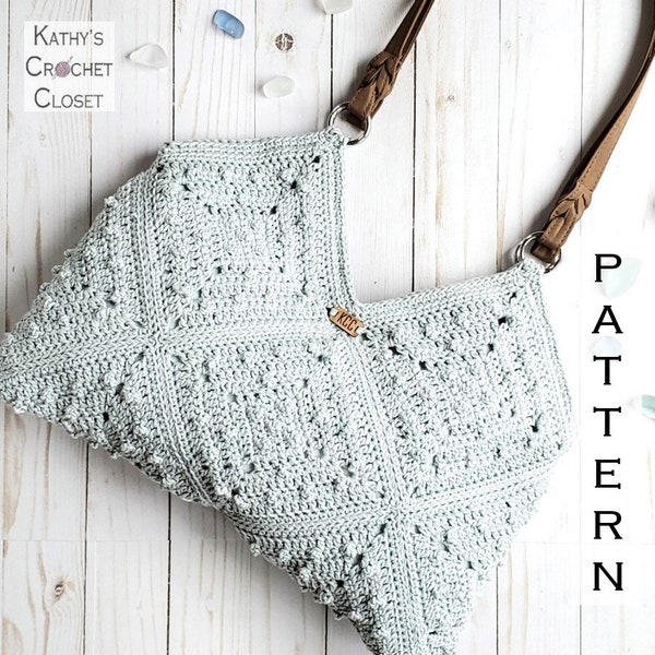 Crochet Bag PATTERN - Sea Glass Shoulder Bag - DIY Crochet Bag - Grandma Square Bag Pattern - Crochet Tote Bag Pattern - Beach Bag Pattern