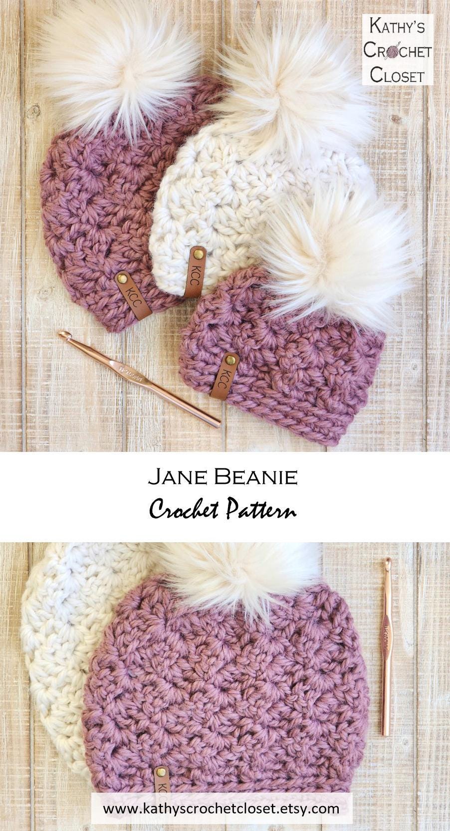 Jane Beanie - Crochet Super Bulky Hat PATTERN Six Sizes (PDF