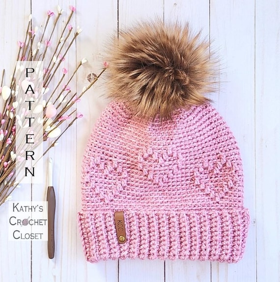 Dancing Hearts Beanie - DIY Crochet Heart Raised Design Hat  display picture 2