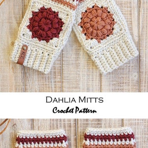 Crochet Mitts PATTERN Dahlia Mitts Crochet Fingerless Gloves Pattern Granny Square Mitts Texting Gloves Crochet Pattern image 5
