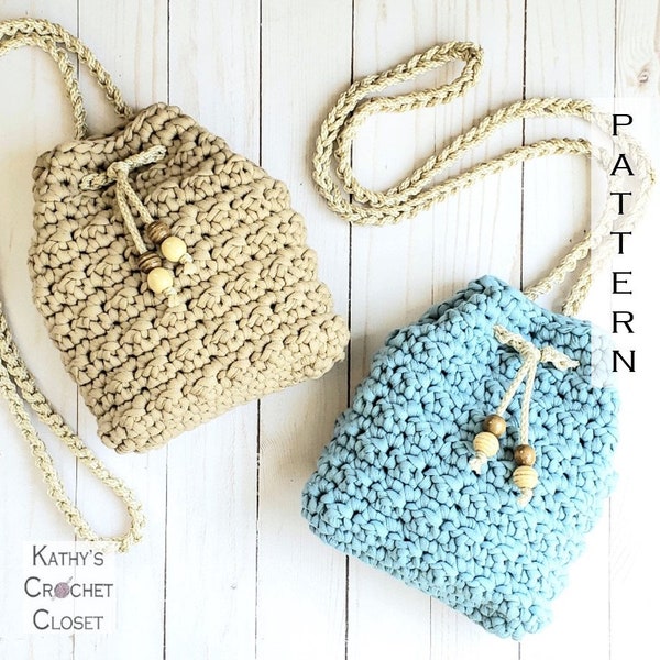 Crochet Bag PATTERN - Sawyer Crossbody Bag - DIY Crochet Bag - Crochet Drawstring Bag Pattern - Crochet Drawstring Mini Bag