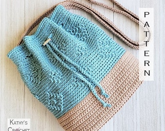 Crochet Bag PATTERN -  Diamond Drawstring Bag - DIY Crochet Bag - Crossbody Bag Pattern - Crochet Drawstring Bag Pattern - DIY Crochet Purse