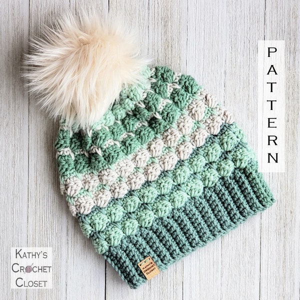 Crochet Hat PATTERN -  Eileen Beanie Pattern - DIY Crochet Beanie - Womens Hat Pattern - Crochet Beanie Pattern - Green Striped Hat Pattern