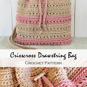 Crochet Bag PATTERN Crisscross Drawstring Bag Boho Bag Pattern Crochet Drawstring Purse image 9