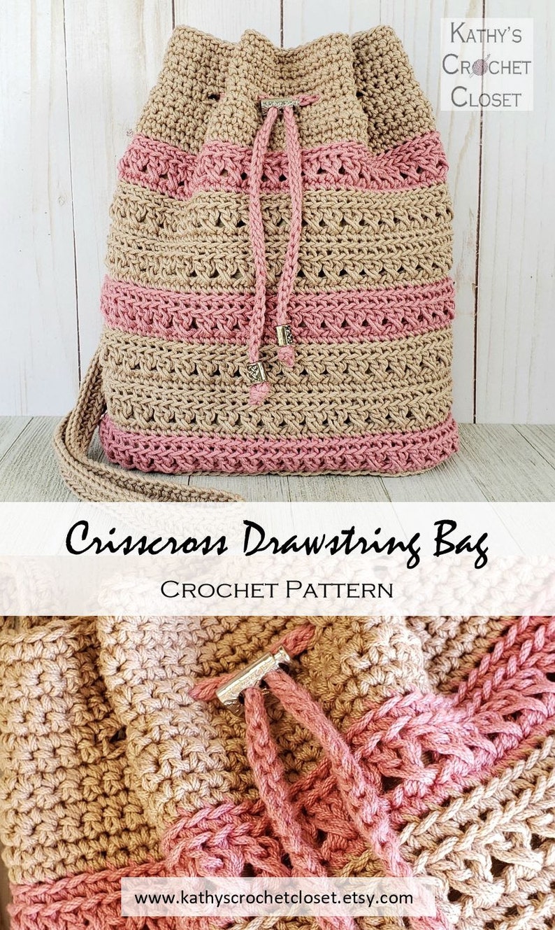 Crochet Bag PATTERN Crisscross Drawstring Bag Boho Bag Pattern Crochet Drawstring Purse image 9