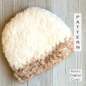 Plush Fur Hat - Crochet Winter Faux Fur Beanie PATTERN (PDF Download)