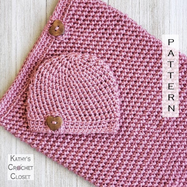 Crochet Baby Cocoon Pattern - Herringbone Button Baby Beanie & Cocoon - Crochet Cocoon Prop - Baby Photo Prop Pattern - Newborn Hat Pattern