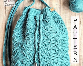 Crochet Bag PATTERN - Diamond Peaks Drawstring Bag - Boho Bag Pattern - DIY Crochet Bag - Drawstring Bag Pattern - Overlay Crochet Bag