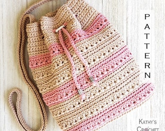 Crochet Bag PATTERN - Crisscross Drawstring Bag - Boho Bag Pattern - Crochet Drawstring Purse