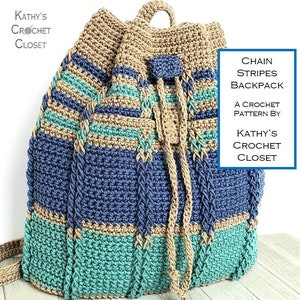 Crochet Bag PATTERN Cable Stripes Backpack Drawstring Bag Pattern Striped Bag Pattern DIY Crochet Backpack Drawstring Purse image 2
