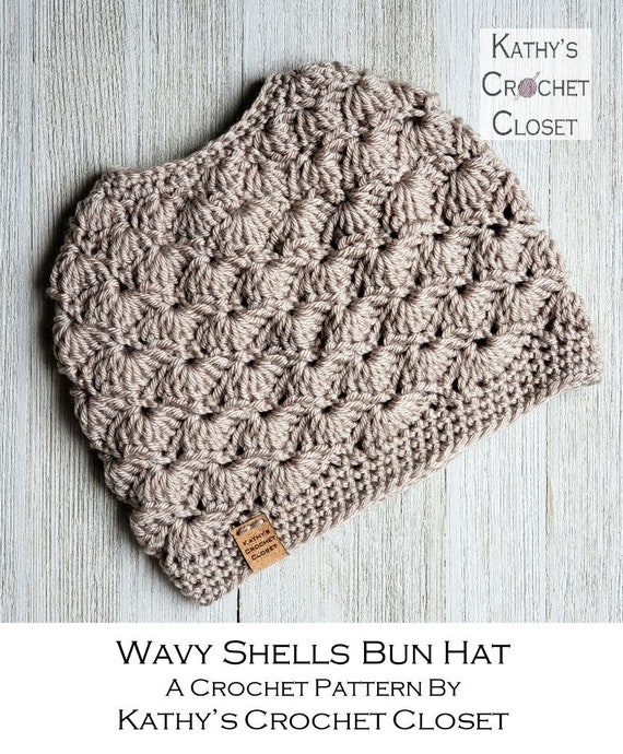 Crochet Hat PATTERN Wavy Shells Bun Hat 
