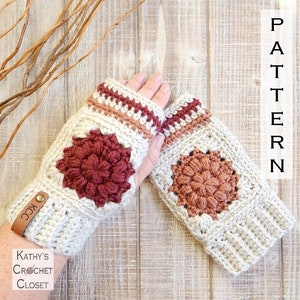 Crochet Mitts PATTERN - Dahlia Mitts - Crochet Fingerless Gloves Pattern - Granny Square Mitts - Texting Gloves Crochet Pattern