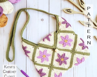 Star Flower Crossbody Bag - Crochet Flower Granny Square Purse PATTERN (PDF Download)