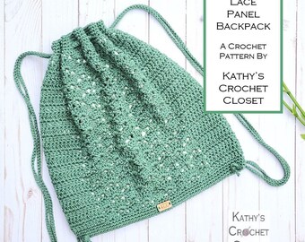 Lace Panel Backpack DIY Crochet Lacy String Bag PATTERN (PDF