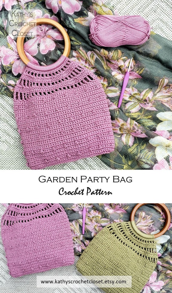 Gehaakte tas PATROON Tuinfeesttas DIY gehaakte tas Taspatroon met rond handvat Patroon met houten handvatten Gehaakte tas Etsy Nederland