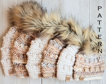 Crochet Beanie PATTERN - Market Puff Beanie - Winter Hat Pattern - Mommy and Me - Womens Child Baby Hat Pattern - Hat Pattern in 6 Sizes