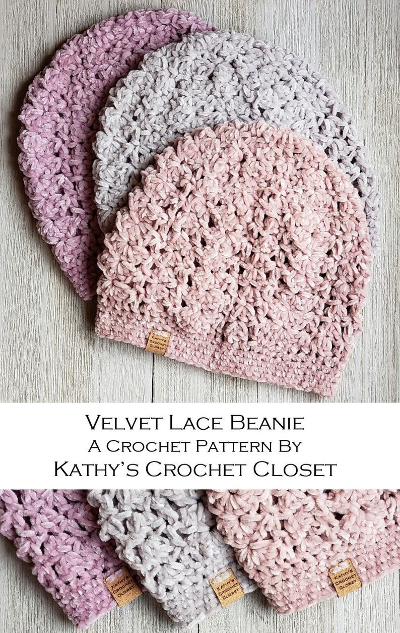 Crochet Hat PATTERN Velvet Lace Beanie Crochet Beanie Pattern Velvet Beanie Pattern Crochet Slouchy Hat Pattern DIY Crochet Hat image 8