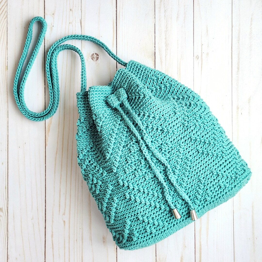 Crochet Drawstring Bag Turquoise Drawstring Bag Drawstring Etsy