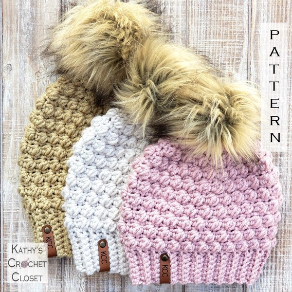 Crochet Beanie PATTERN - Posh Puffs Beanie - Crochet Hat Pattern - Puff Stitch Hat Pattern - Baby Hat Crochet Pattern - DIY Crochet Hat