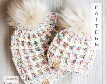 Market Waffle Hats - Crochet Multi Size Winter Beanie PATTERN (PDF Download)