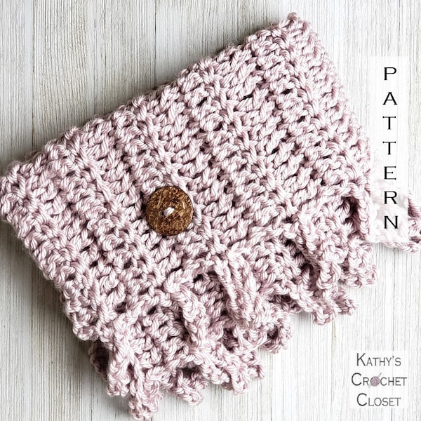 Crochet Scarf PATTERN - Loopy Fringe Button Cowl Pattern - DIY Crochet Scarf - Crochet Button Scarf - Easy Crochet Scarf Pattern