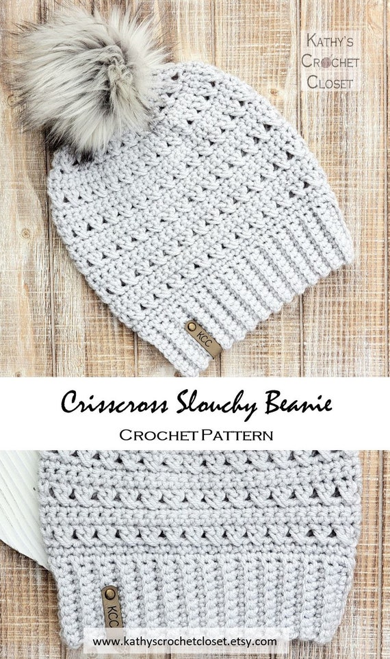 Crisscross Slouchy Beanie - Crochet Winter Hat PATTERN (PDF