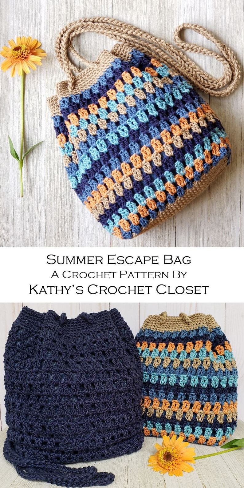 Crochet Bag PATTERN Summer Escape Bag DIY Crochet Bag Crossbody Bag Pattern Crochet Drawstring Bag Pattern DIY Crochet Purse image 9