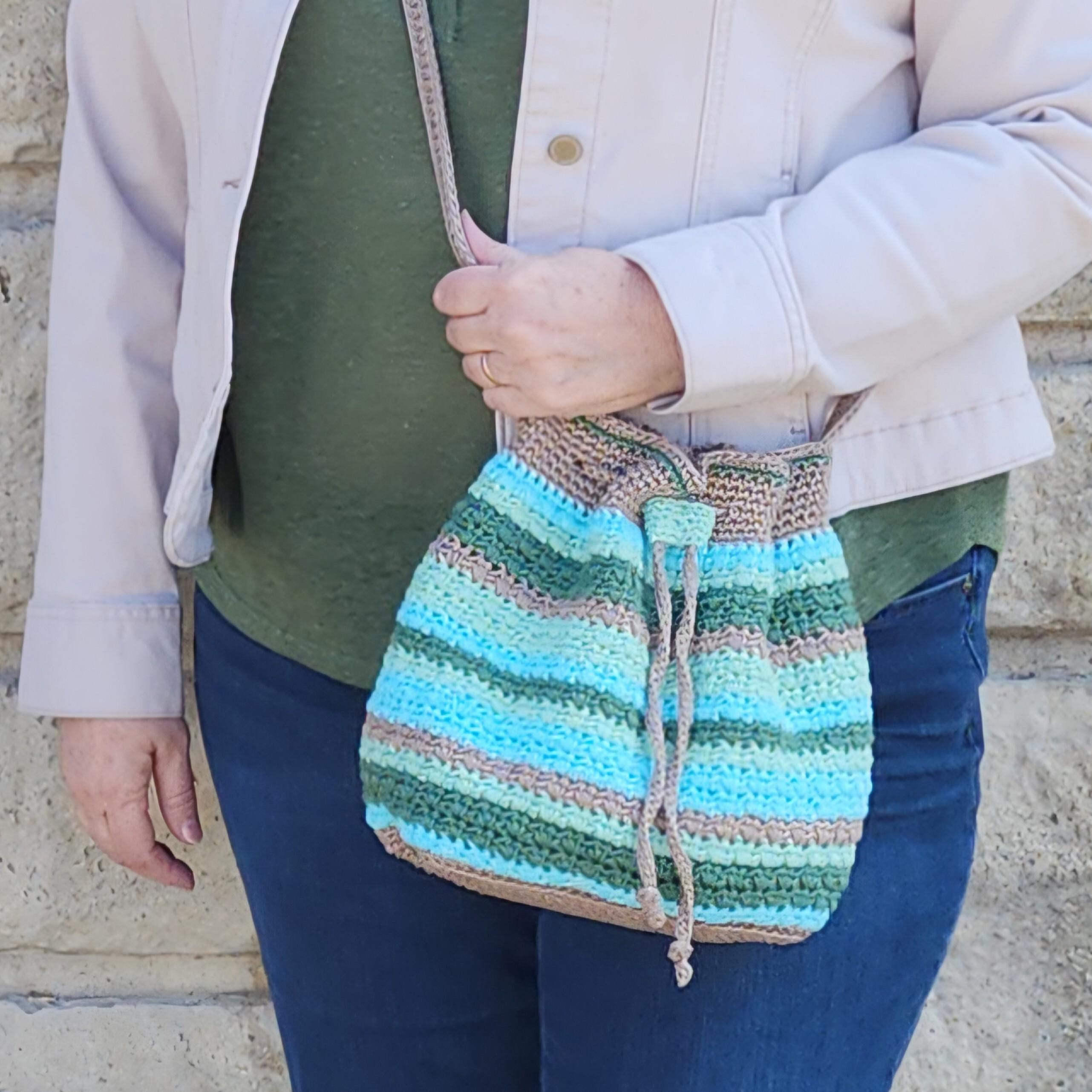 Destination Drawstring Bag - DIY Crochet Striped Cinch Purse PATTERN ...